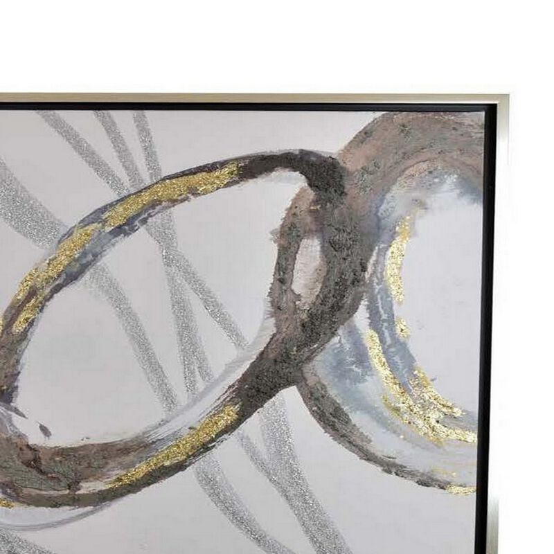 30 x 40 Inch Abstract Wall Art, Gold Silver Accent Canvas Oil Painting - Benzara