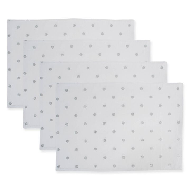 Set of 4 White And Gold Polca Dot Rectangular Placemat 19"