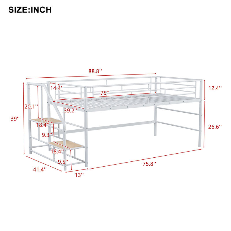 Merax Mid Loft Bed with Storage Stairs