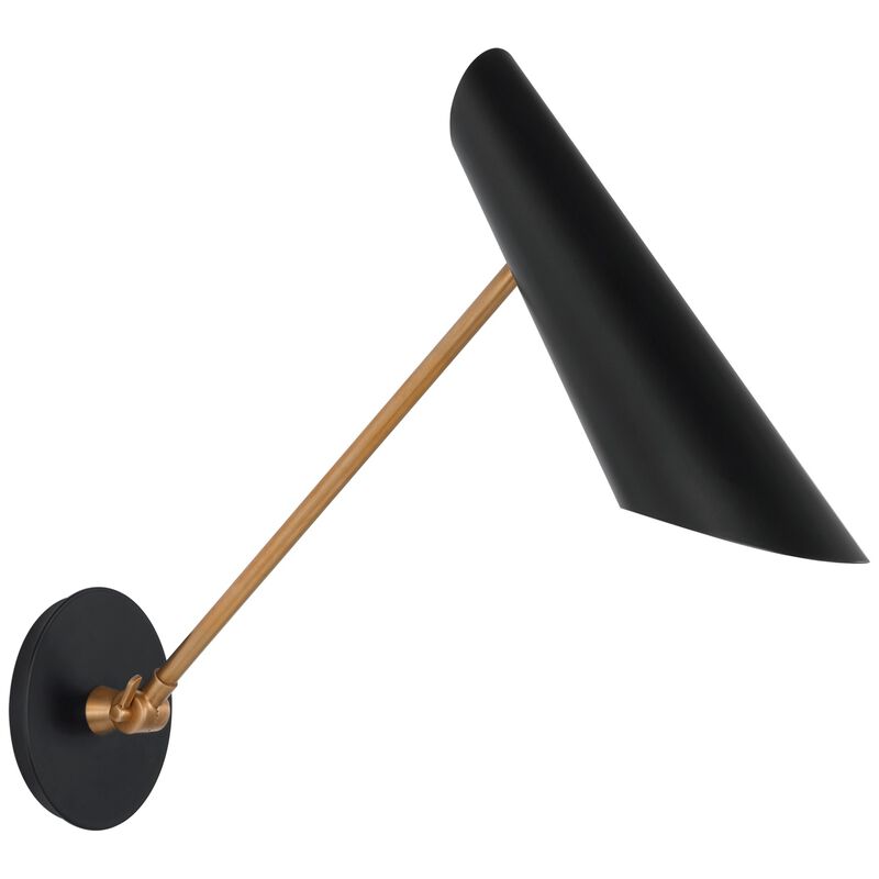 Franca Single Library Wall Light in Hand-Rubbed Antique Brass with Black Shade