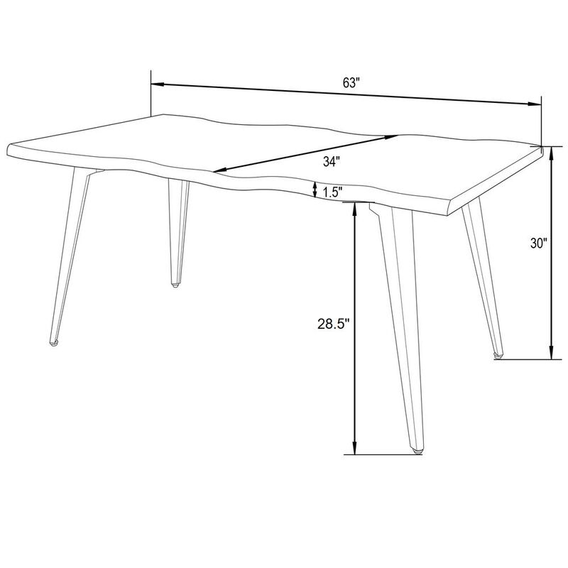 LeisureMod Ravenna Modern Rectangular Wood 63 Dining Table With Metal Legs RTM63BL