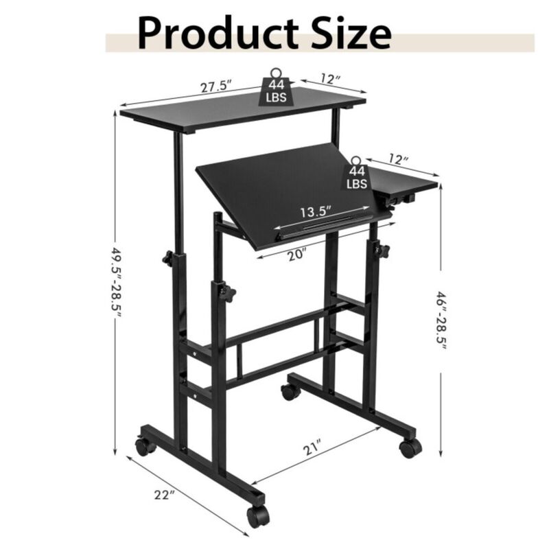 Mobile Standing up Desk Adjustable Computer Desk Tilting Workstation