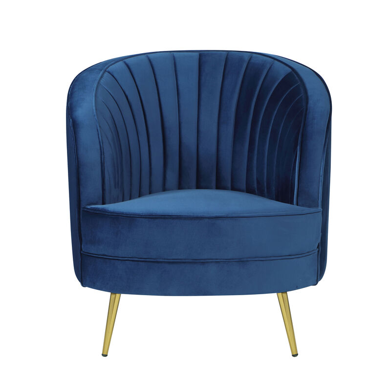 Velvet Accent Chair with Metal Legs in Blue and Gold