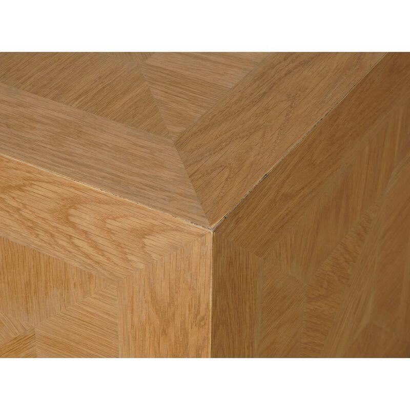 19 Inch Side End Table, Square Geometric Design, Brown Oak Wood Veneer - Benzara