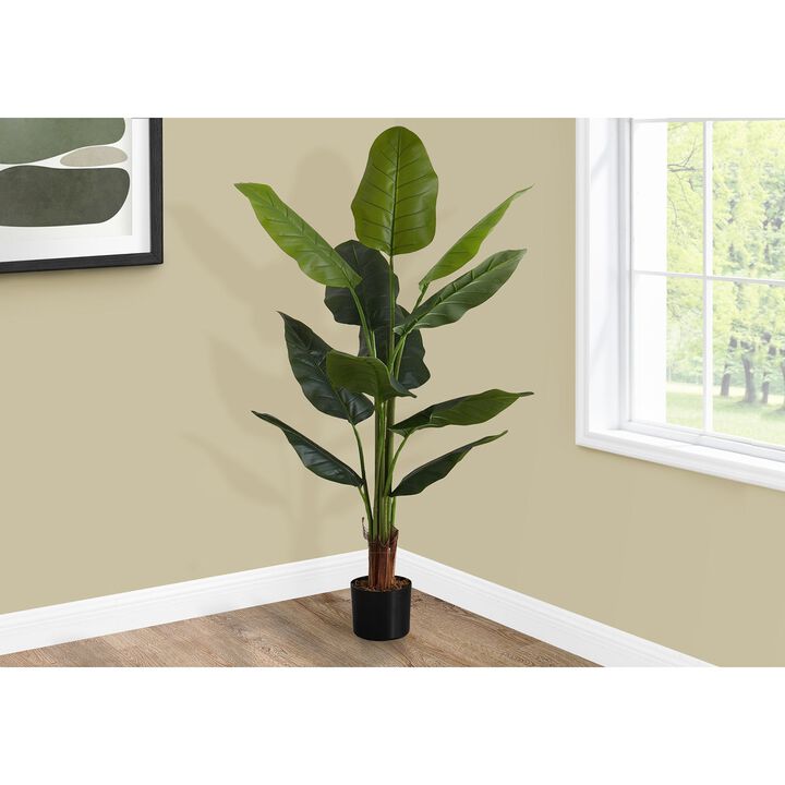 Monarch Specialties I 9545 - Artificial Plant, 59" Tall, Strelitzia Tree, Indoor, Faux, Fake, Floor, Greenery, Potted, Real Touch, Decorative, Green Leaves, Black Pot