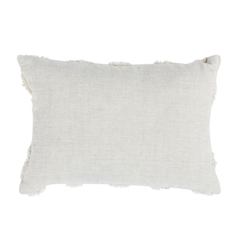 14 x 20 Lumbar Linen Accent Throw Pillow, Tufted Diamond Pattern, Ivory-Benzara