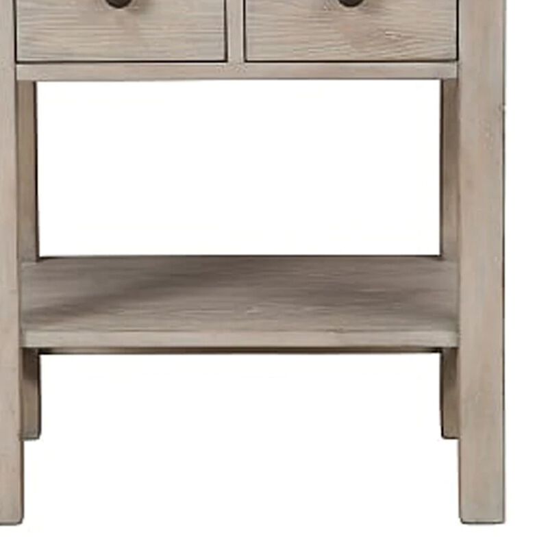 Transitional Nightstand with Two Drawers and Bottom Shelf, Gray-Benzara