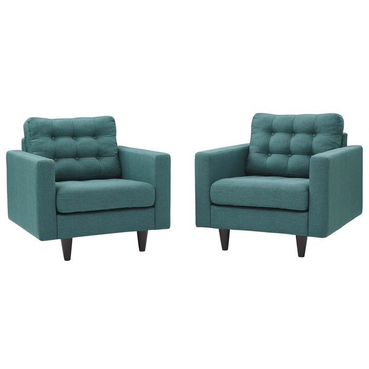 Modway Empress Mid-Century Modern Upholstered Fabric Two Armchair Set in Teal