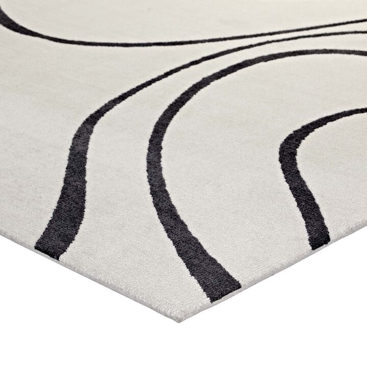 Therese Abstract Swirl 5x8 Area Rug - Ivory and Charcoal