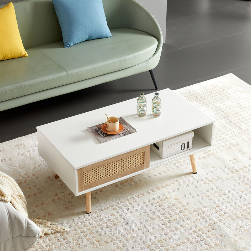 41.34" Rattan Coffee Table, White