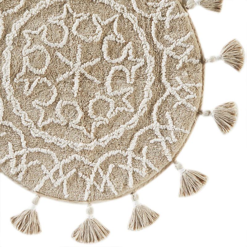 Saturday Knight Ltd Medallia Plush Cotton Pile 2-Tone Medallion Bath Rug - 25x25", Natural