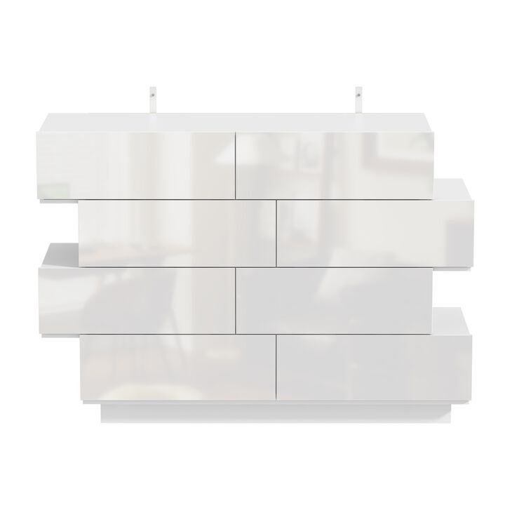 FUFU&GAGA White 8-Drawer Standard Dresser,(50.6" W x 16.2" D x 39.2" H),White