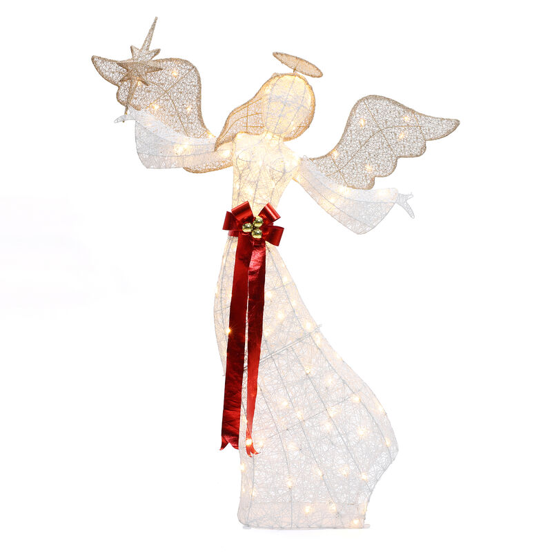 LuxenHome 5.7Ft 3D Christmas Angel with Star Holiday Decoration with Lights