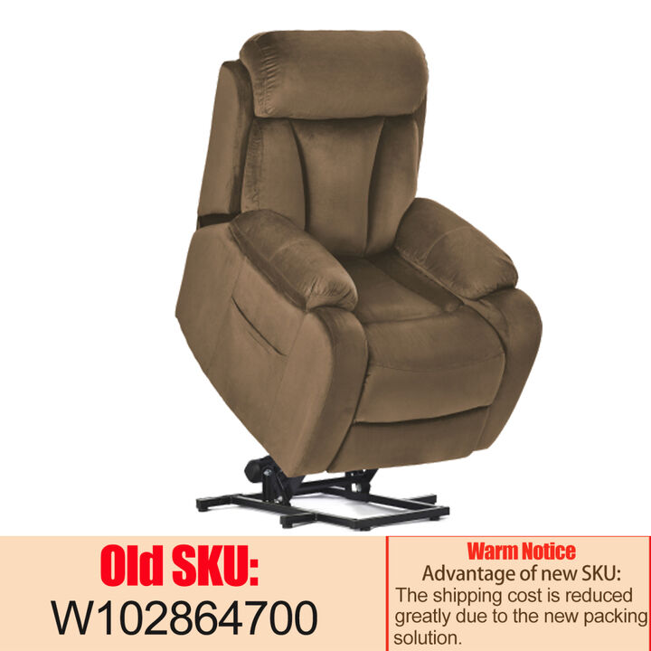 Lift Chair Recliner for Elderly Power Remote Control Recliner Sofa Relax Soft Chair Antiskid Australia Cashmere Fabric Furniture Living Room(Brown)
