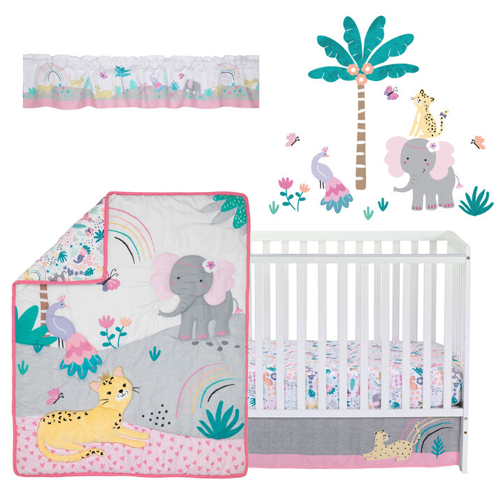 Bedtime Originals Rainbow Jungle 5-Piece Nursery Baby Crib Bedding Set