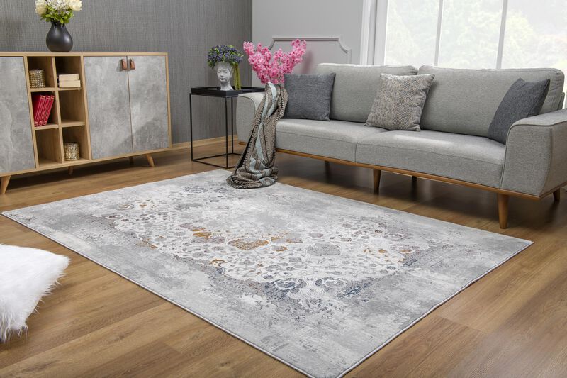 Sardini Transitional Abstract Grey Beige Indoor Area Rug