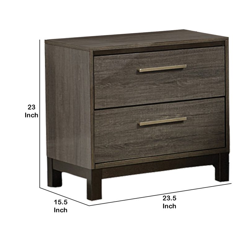 2 Drawer Wooden Frame Nightstand with Straight Legs, Gray and Brown-Benzara