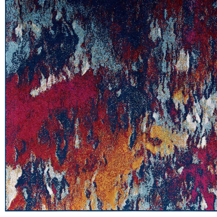 Entourage Foliage Contemporary Modern Abstract 5x8 Area Rug - Blue, Orange, Yellow, Red