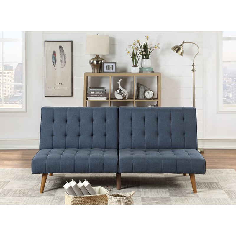 Navy Color Modern Convertible Sofa 1 Piece Set Couch Polyfiber Plush Tufted Cushion Sofa Wooden Legs