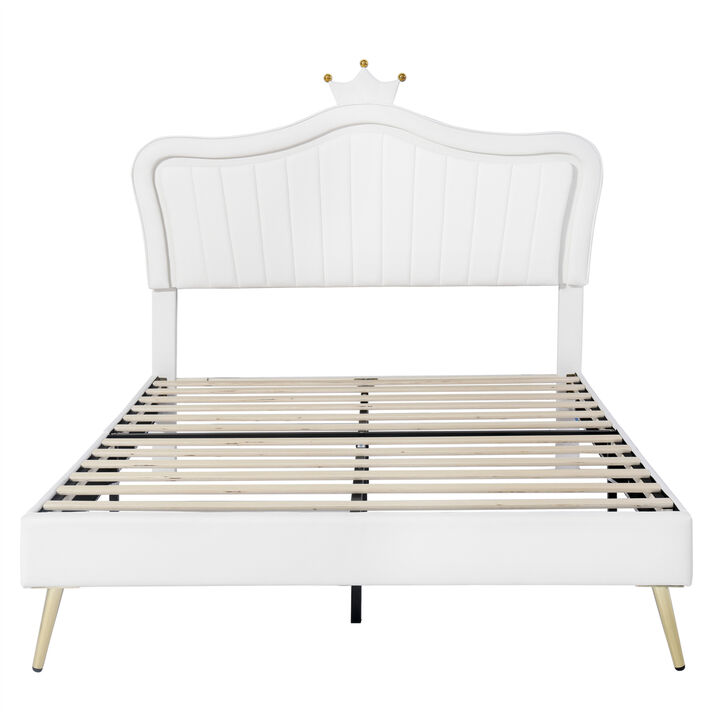 LED Upholstered Queen Bed with Crown Headboard