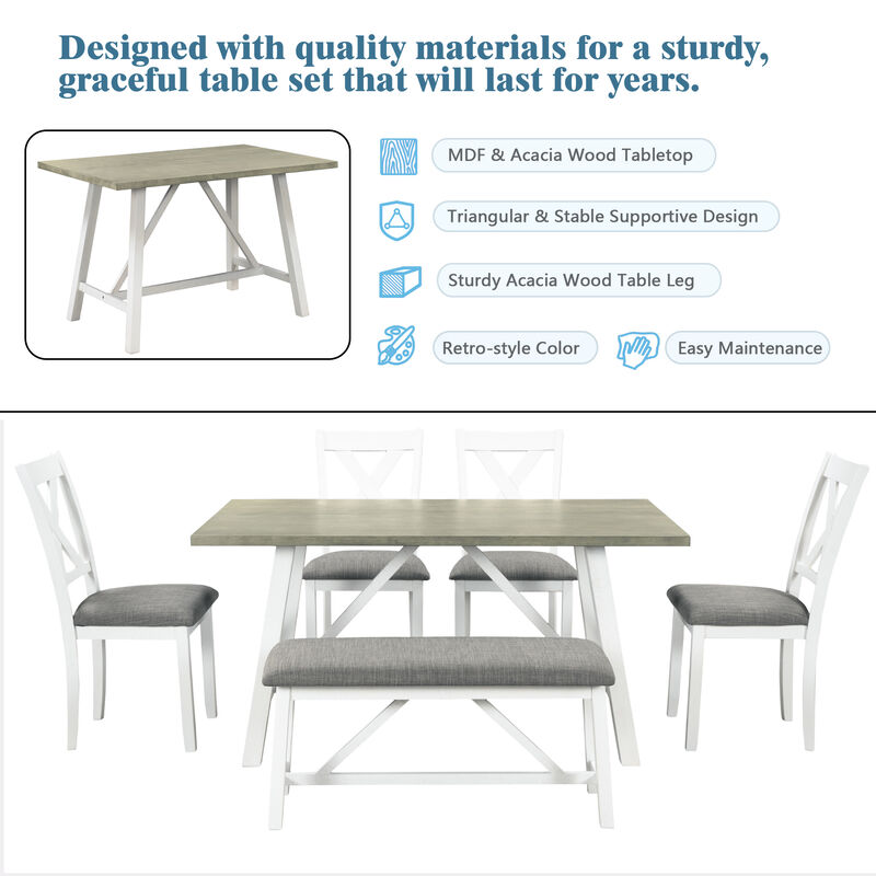 Merax 6 Pieces Dining Table Set with Bench and 4 Chairs