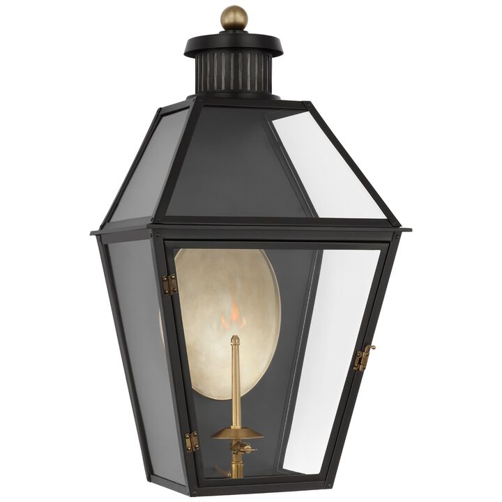 Stratford Medium 3/4 Gas Wall Lantern in Matte Black with Clear Glass