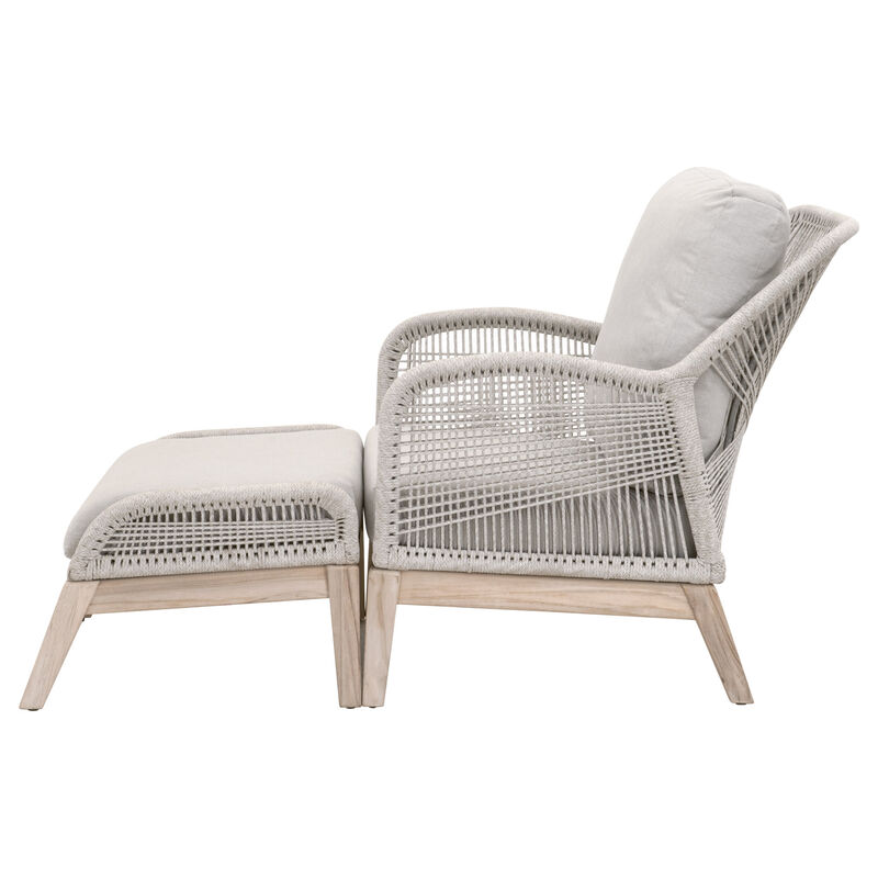 Loom Outdoor Footstool in Taupe & White