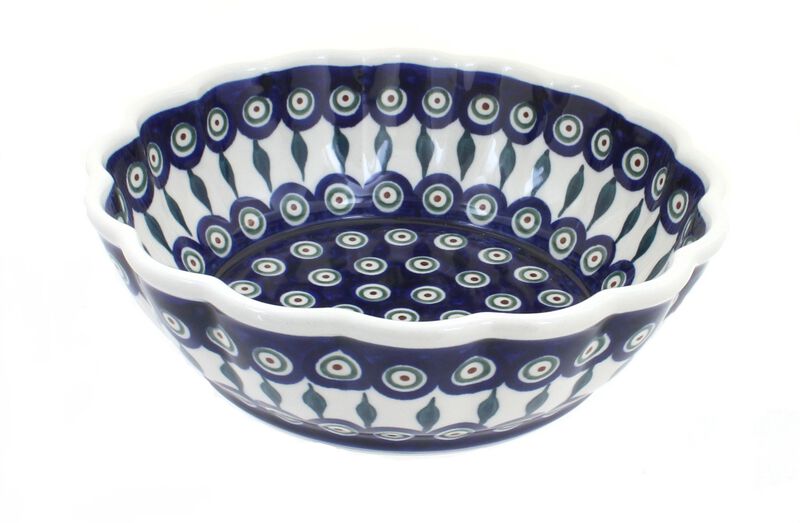 Blue Rose Polish Pottery Floral Butterfly Medium Scallop Bowl