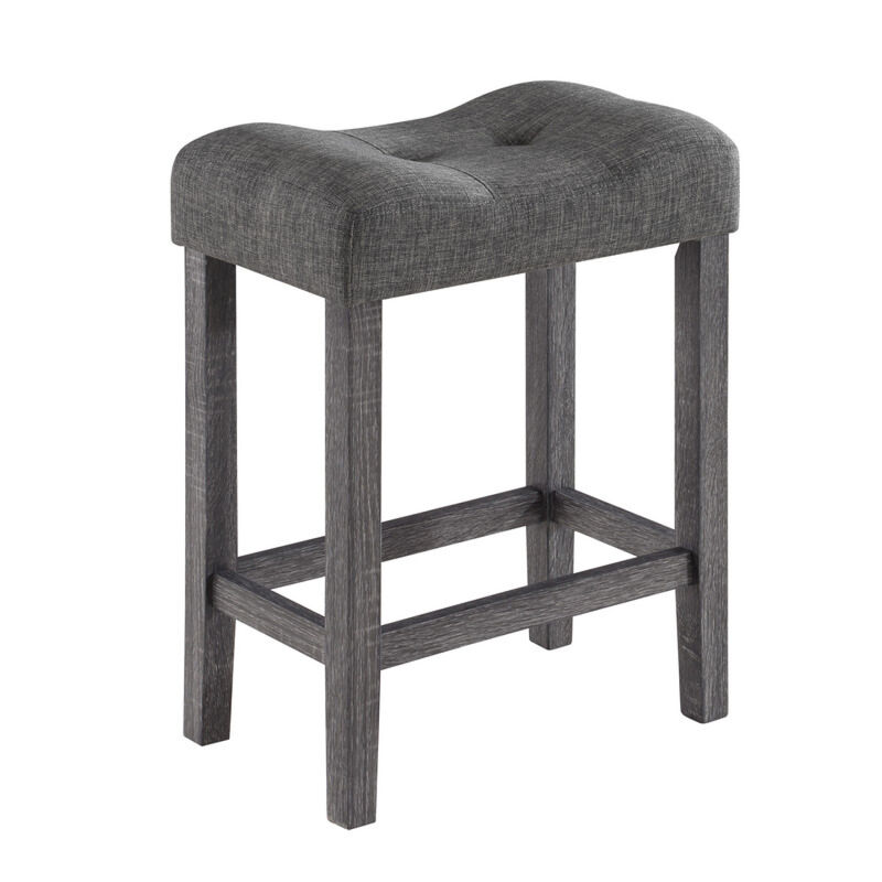 Lucian 5 Piece Counter Height Pub Table Set with Tufted Gray Linen Stools
