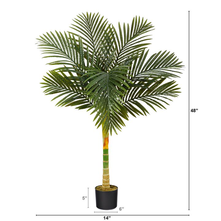 HomPlanti 4 Feet Single Stalk Golden Cane Artificial Palm Tree