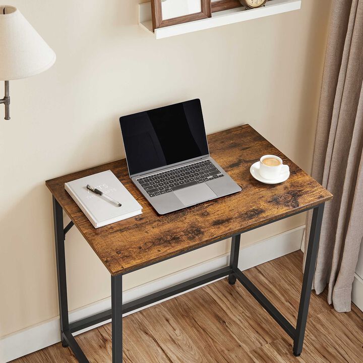 BreeBe Industrial Brown Slim Computer Desk for Small Space