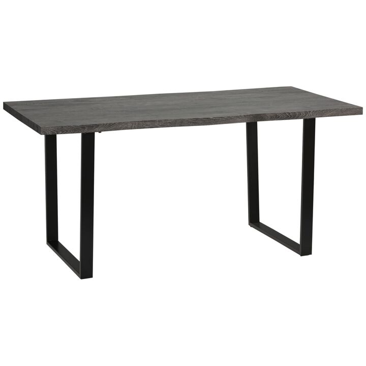 63" Wavy-Edge Modern Dining Table for 6 People, Wooden Kitchen Table, Metal Legs, Rectangle Dinner Table, Gray