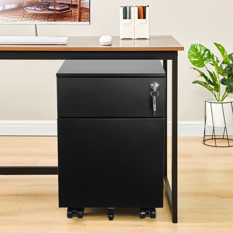 2 Drawer Mobile File Cabinet with Lock Metal Filing Cabinet for Legal/Letter/A4/F4 Size, Fully Assembled Include Wheels, Home/Office Design, BLACK