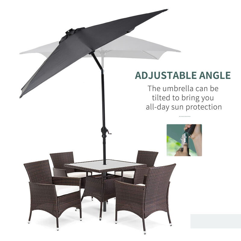 Outsunny 9' x 7' Solar Umbrella, LED Lighted Patio Umbrella for Table or Base with Tilt & Crank, Outdoor Umbrella for Garden, Deck, Backyard, Pool, Beach, Dark Gray