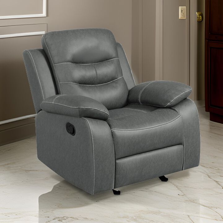 Ursula Manual Glider Recliner Chair, Dark Gray Microfiber Leather, Tufted,  - Benzara