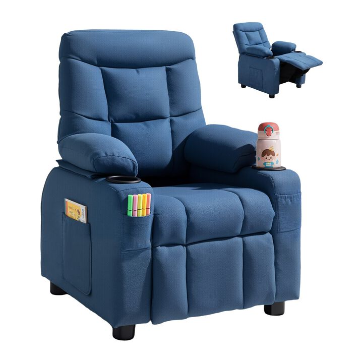 Children’s Recliner Chair with Footrest – Toddler Couch with Cup Holders and Storage