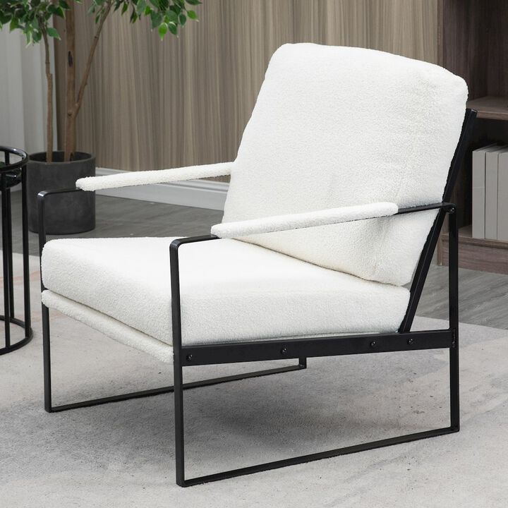 Glamour Home Ayume White Boucle Accent Chair with Black Iron Legs