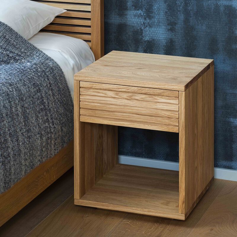 Set of 2 Oak Hardwood Nightstands with Drawers - Rustic Solid Wood Bedside Tables for Bedroom, Scandinavian Style, Natural Finish