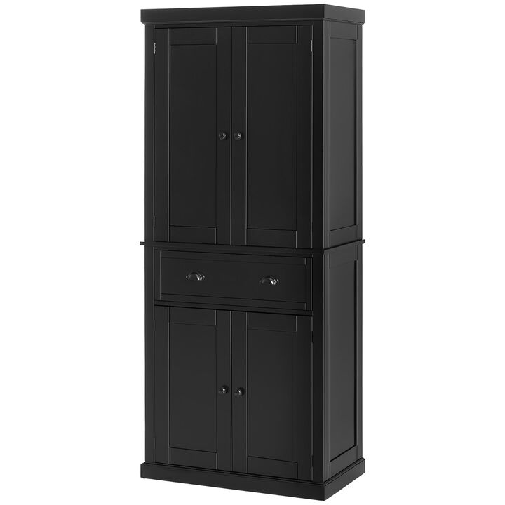 72" Kitchen Pantry Cabinet, Storage Cabinet with Doors and Shelves, Freestanding Food Pantry Cabinet, Black