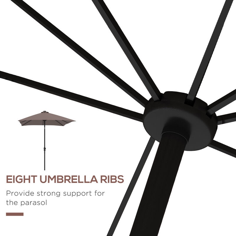 Outsunny 9' x 7' Solar Umbrella, LED Lighted Patio Umbrella for Table or Base with Tilt & Crank, Outdoor Umbrella for Garden, Deck, Backyard, Pool, Beach, Tan