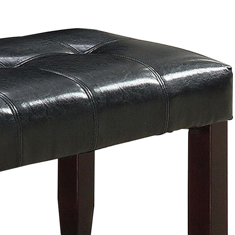 Dining Bench with Faux Leather Upholstery and Chamfered Feet, Black - Benzara
