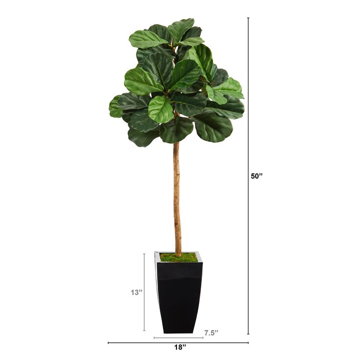 HomPlanti 50 Inches Fiddle Leaf Artificial Tree in Black Metal Planter