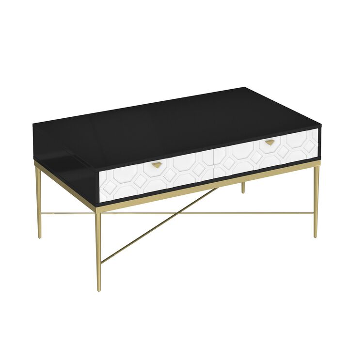 MONDAWE Modern Black and White Coffee Table with 2 Drawers, Living Room Storage Table