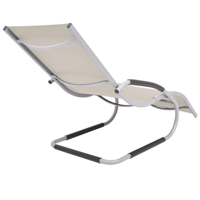 vidaXL Ergonomic Sun Lounger with Pillow | Outdoor Cream & Gray Patio Chair | Textilene Fabric, Aluminum Frame | Weather & Corrosion Resistant | Easy Assembly