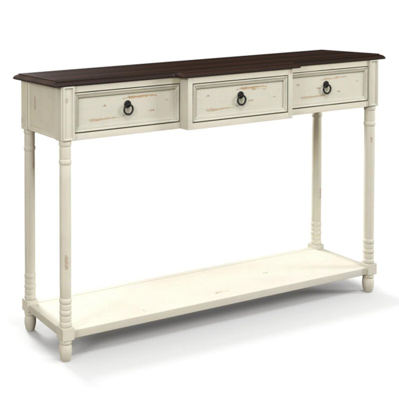 Hivvago 52 Inch Farmhouse Console Table with 3 Drawers and Open Storage Shelf for Hallway