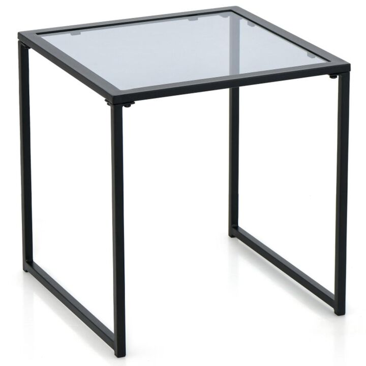 Hivvago Tempered Glass Side Table with Metal Frame for Indoor and Outdoor