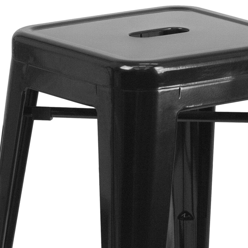 Flash Furniture Kai Commercial Grade 30" High Backless Black Metal Indoor-Outdoor BarStool with Square Seat