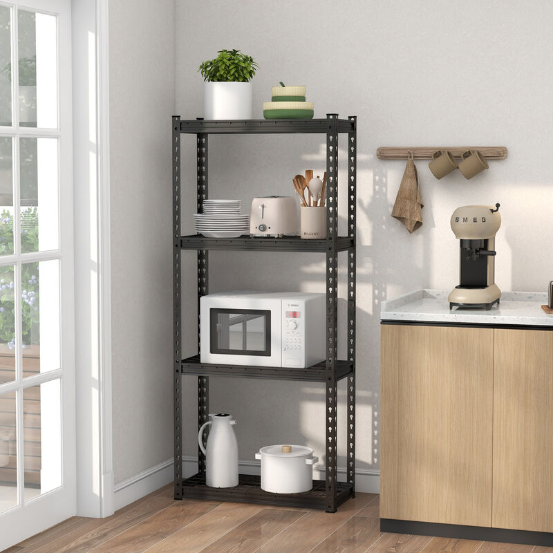 4-Tier Metal Shelving Unit with Anti-slip Foot Pad and Anti-tipping Device