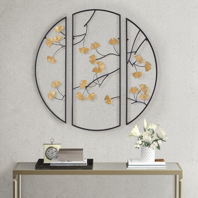 Gracie Mills Evelyn 3-Piece Gingko Leaf Metal Wall Decor Set