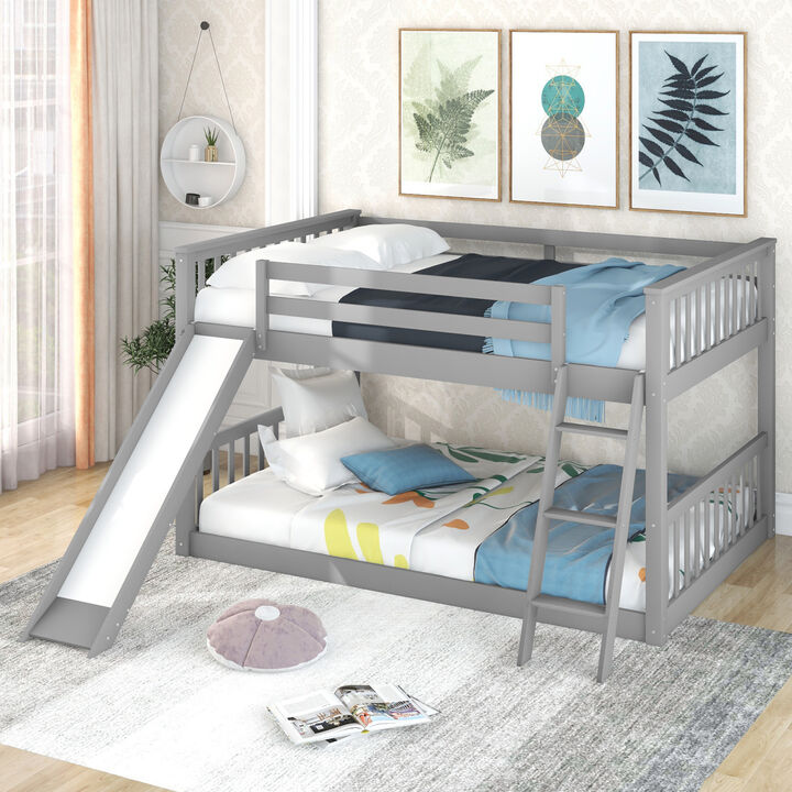 Full over Full Bunk Bed with Convertible Slide and Ladder, White